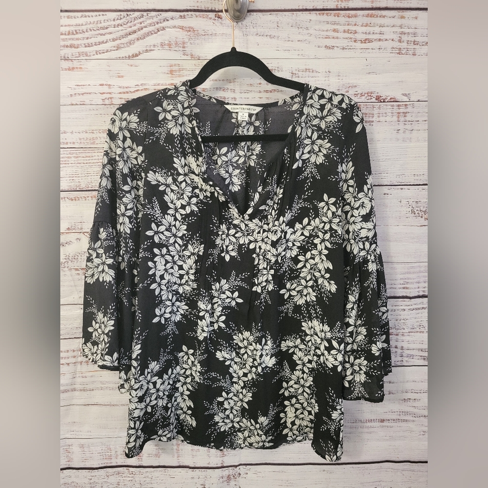 Counterparts S Sheer Black and White Blouse
